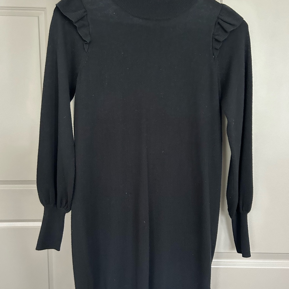 Joie Black Wool Long Sleeve Dress with Ruffle Detail